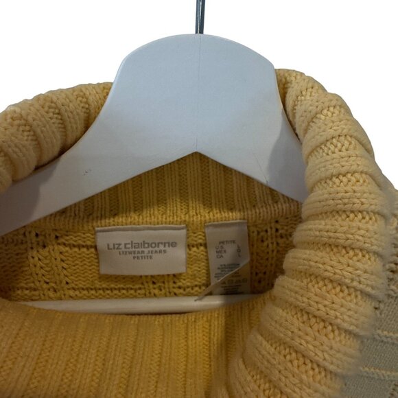 Liz Claiborne Turtleneck Sweater L Cream Textured Knit Cotton Petite Vibrant - Picture 2 of 4